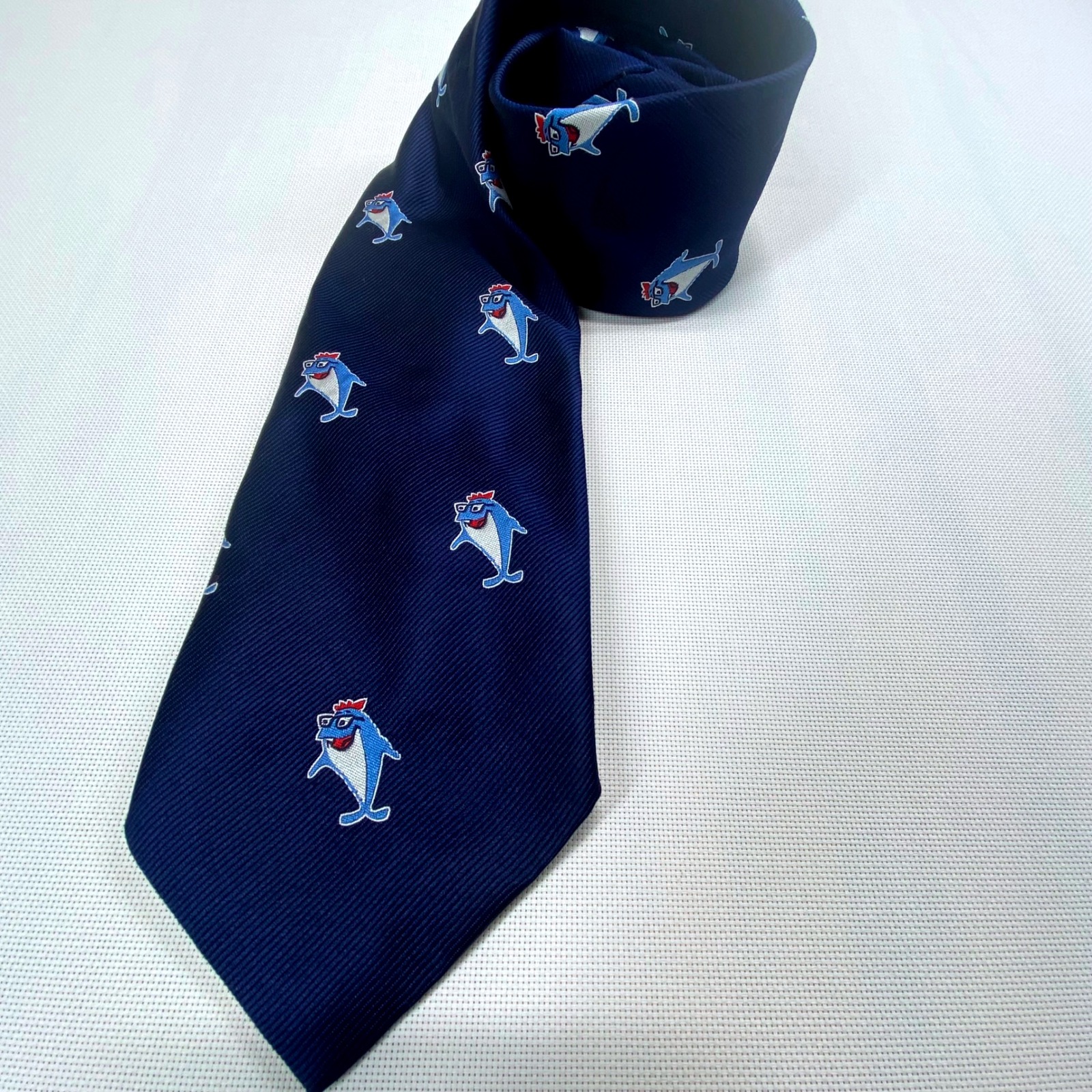 Vintage 1976 Starkist Charlie The Tuna Necktie Switzerland Novelty Blue Tie